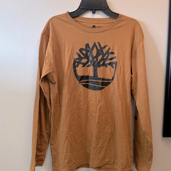 Timberland LG 14/16 Brown Long Sleeve Logo TShirt Cotton Casual Crew Neck shirt - Picture 14 of 16